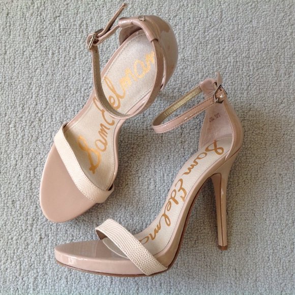 Sam Edelman, Eleanor Patent nude / blush Snake Print, high heel Sandals - Picture 2 of 8